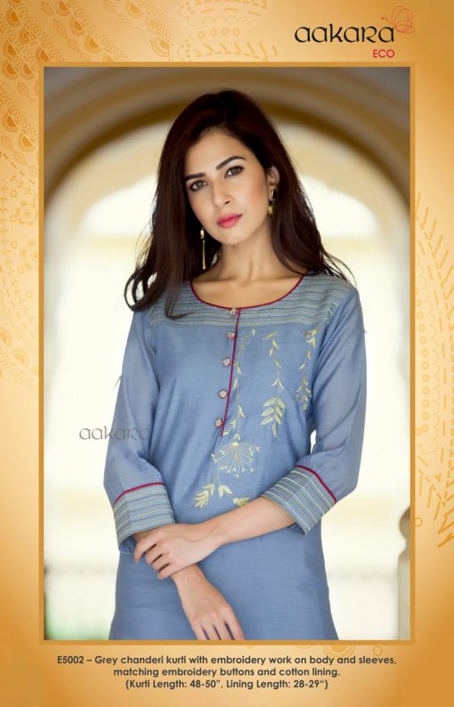 Chanderi Kurti with Embroidery work and Buttons with Cotton lining
